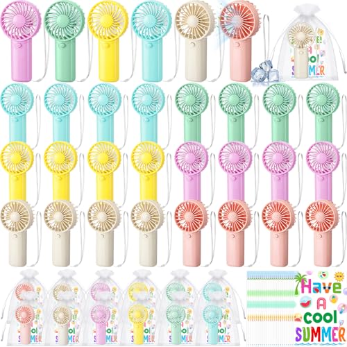 Rossesay 24 Sets End of Year Gifts Mini Portable Fans Summer Party Favors Battery Operated Handheld Fans with Thank You Ca...