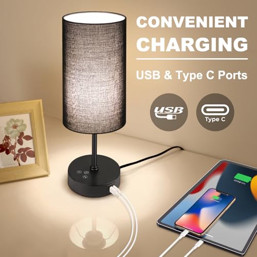 Unicozin Table Lamp for Bedroom, 3 Color Temperatures, 7 RGB Colors, Adjustable Brightness, Dual USB Charging Ports, Ambie...
