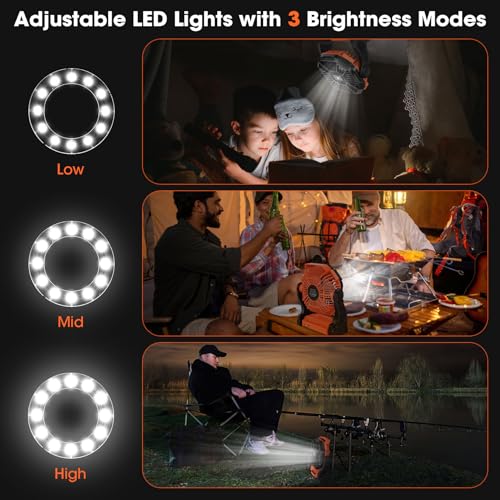 Deller Portable Camping Fans, Battery Operated Fan with LED Light 4 Speeds & Hook, Cordless Battery Powered Fans for Tent ...