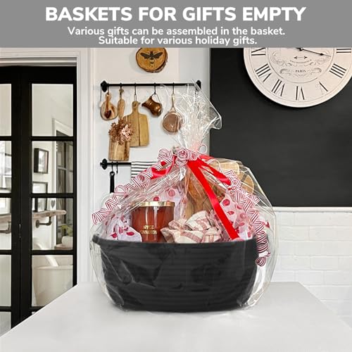 Goodpick Small Woven Basket, Baskets for Gifts Empty, Baby Basket with Handles, Black Baskets for Organizing, Dog Toy Bask...