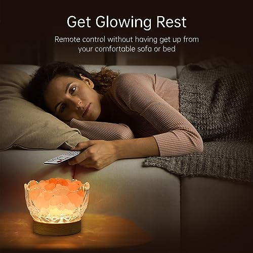 HSLZOMI Himalayan Salt Lamp, Pink, Wooden Base, 10 Levels of Light Intensity Adjustment, USB Plug, 1 Year Warranty