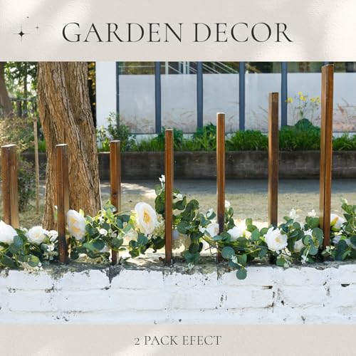 Der Rose 2 Pcs 13FT Artificial Floral Garland, Flower Eucalyptus Spring Garland with Champagne Rose, Faux Flower Vine for ...