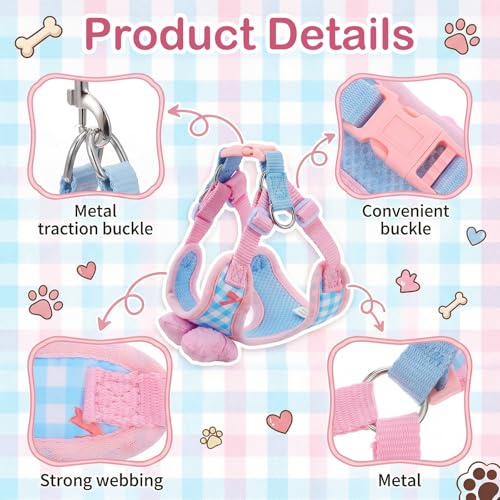Susade Cat Harness and Leash Set for Walking Escape Proof Adjustable Kitten Harness Soft Comfortable Vest with Bow for Kit...