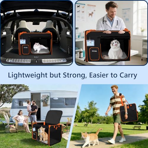 Petskd Extra Large Cat Carrier with Litter Box for Car Travel,24"x17"x17"Portable Soft-Sided Pet Carrier with Zipper Locks...