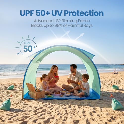 DOYXC Beach Shelter, Wind-Powered Beach Tent Sun Shelter with UPF50+ UV Protection, Lightweight & Portable Easy Setup Beac...