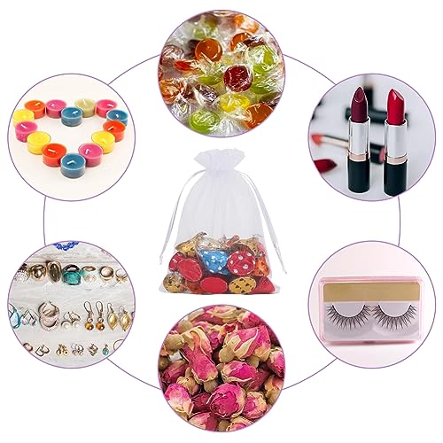 HRX Package 100pcs White Organza Bags, 4x6 inch Mesh Bags Drawstring Gift Bags Jewelry Pouches for Candy Wedding Favors Ch...