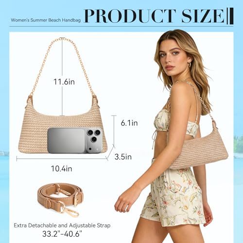 XquiziFit Beach Bags for Women Summer Straw Purse Boho Woven Shoulder Bag Crochet Purse Vacation Tote Handbag