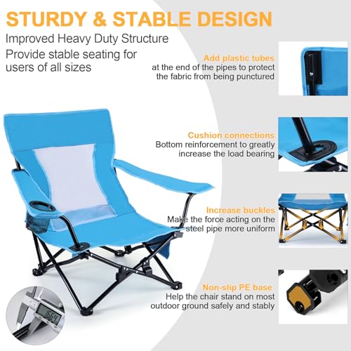 Joyfair Beach Camping Chair (2 Pack), Outdoor Folding Lawn Chair for Adults, Heavy Duty Portable Chair with Armrest for Ou...