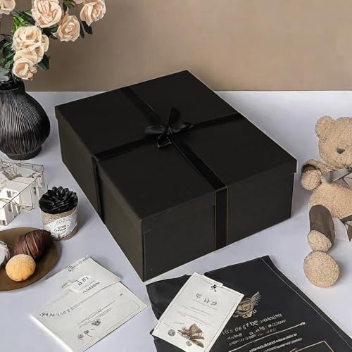 YINUOYOUJIA Large Gift Box 16.5x13x5.5 inches,Black Gift Boxes with Lids for Presents,Birthday,Valentine's Day,Mother's Da...