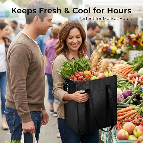 GZGTUU 4 Pack Leakproof Insulated Grocery Bags, Reusable Thermal Tote with Zipper Top, Foldable Cooler Bags Insulated for ...