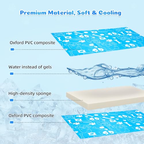 Ownpets Dog Cooling Mat, X-Large 43" x 27" Instant Cooling Pet Pad, Thickened Portable Pet Cool Pad for Dogs and Cats, Lea...