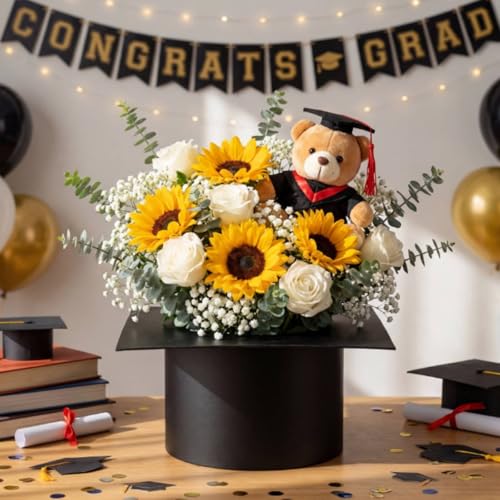 Tinlade Graduation Cap Flower Box with Foam Blocks Empty Graduation Gift Container Class of 2026 Candy Bouquet Box for Gra...