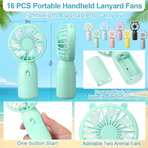 Glooglitter 16 Pcs Mini Portable Fans Bulk Handheld Battery Operated Fan with Lanyard for Makeup Eyelash, Cooling Lightwei...
