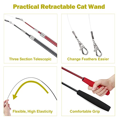 MeoHui Cat Toys for Indoor Cats, Interactive Cat Toy 2PCS Retractable Wand Toy and 9PCS Cat Feather Toys Refills, Funny Ki...