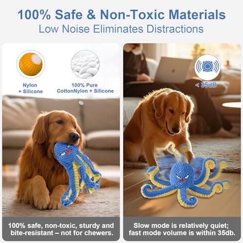 Qraxond Interactive Dog Toys Octopus,Durable Automatic Jumping Dog Toy to Keep Them Busy,Squeaky Moving Tug of War Doggie ...