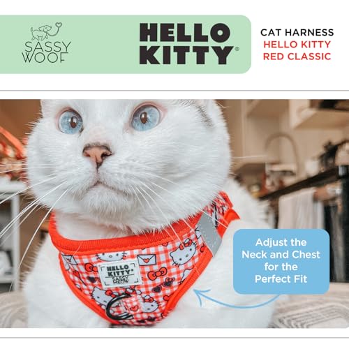 Sassy Woof Cat Step-in Harness - Hello Kitty® Red Classic - S, Breathable Mesh, No Pull Design with Two D-Rings, Perfect f...
