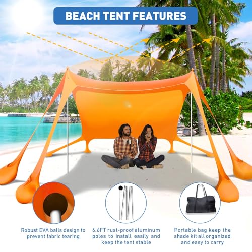 Wabolay Beach Tent Sun Shelter 10x10ft Beach Canopy Easy Pop Up Sun Shade Portable UPF50+ with 8 Sandbags-2 Sand Shovel-4 ...