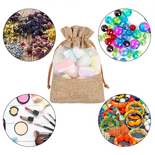 CCINEE 12PCS Burlap Drawstring Gift Bag, 5 X 7 Inch Organza Treat See Through Bags for Jewelry Sheer Easter Gifts Pouch We...