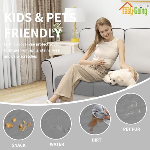 Easy-Going Waterproof Chair Cushion Cover, Non-Slip Leakproof Sofa Seat Cushion Slipcovers, Quilted and Stretch Furniture ...