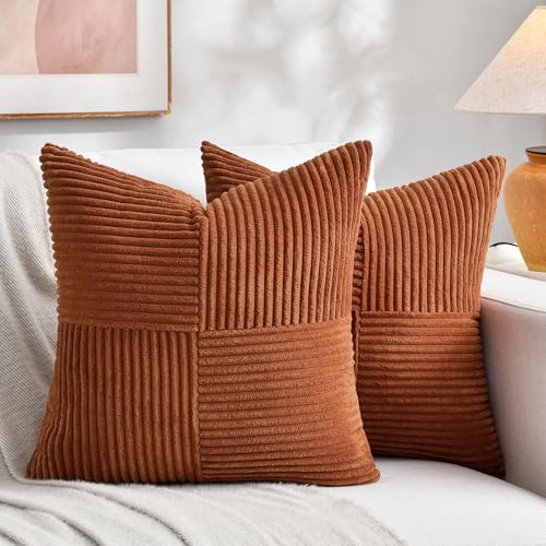 Fancy Homi 2 Packs Rust Boho Decorative Throw Pillow Covers 18x18 Inch for Couch Bed Sofa, Farmhouse Fall Home Decor, Soft...