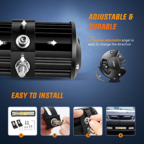 Nilight LED Light Bar Set, 12 Inch 300W Triple Row Spot Flood Combo Work Driving Lamp, 2 Pcs 4 inch 60 W with Wiring Harne...