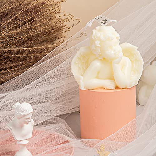 Nuanchu 2 Pieces Eclectic Angel Decor - White Angel Scented Candle Wax Vegan Candle for Trendy Bedroom Decorative
