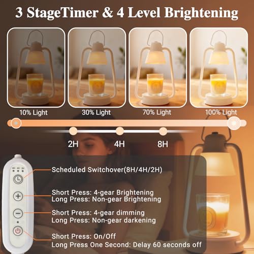 Dekukar Candle Warmer Lamp with Timer for Jar Candle, 4 Level Dimmable, Electric Wax Melt Warmer with 2 Bulbs, Vintage Dec...
