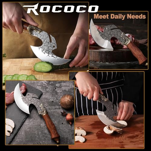ROCOCO Viking Cleaver Knife Birthday - Butcher Meat Cutting Boning Knife Hand Forged Chinese Kitchen Axe with Sheath Home ...