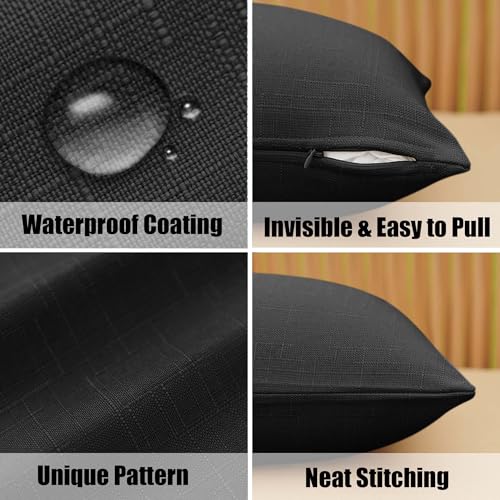 NiNi ALL Pack of 2 Decorative Outdoor Waterproof Pillow Covers Square Garden Linen Textured Cushion Sham Throw Pillowcase ...