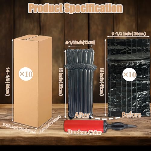 10 Wine Shipping Box Sets,Include 10 Wine Boxes for Shipping and 10 Bottle Protector Bags with 1 Reusable Air Pump,Inflata...