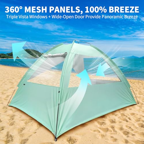 NHOWIN Beach Tent for 3-4 Person, Large Easy Setup Beach Shade Canopy with UPF 50＋ UV Protection, Portable Shade Tent with...