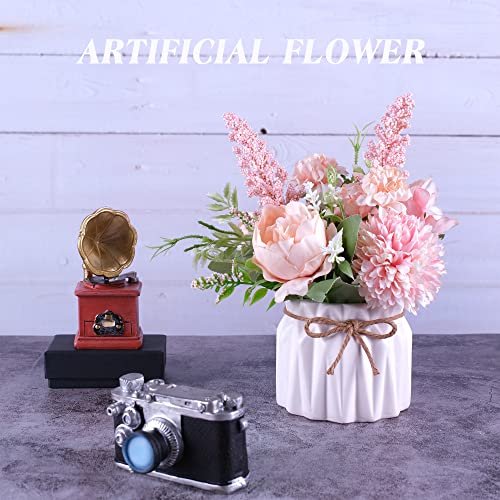 Artificial Potted Flowers Pink, Small Ceramic Vase Fake Flower Plants Desktop Decoration Indoor for Home and Office, Faux ...