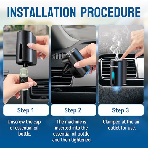 Featwell Car Air Freshener, Three Adjustable Modes Intelligent Car Aroma Diffuser, Rechargeable Car Aroma Diffuser, Black