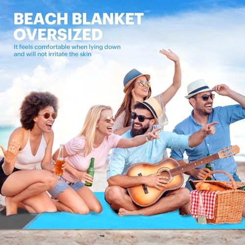 EASYFUN Beach Blanket Sandproof Oversized, 79''×83'' Extra Large Beach Mat, Portable Picnic Mat for Travel Camping Hiking,...