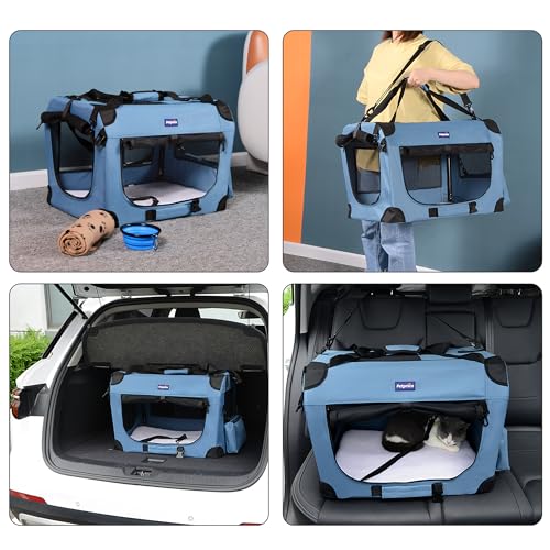 Petprsco Portable Collapsible Dog Crate, Travel Dog Crate 24x17x17 with Soft Warm Blanket and Foldable Bowl for Large Cats...