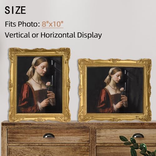 Saysmile Vintage 8x10 Picture Frame Gold, Textured Antique Picture Frames with Embossed Flower Design, Ornate Frame for 8x...