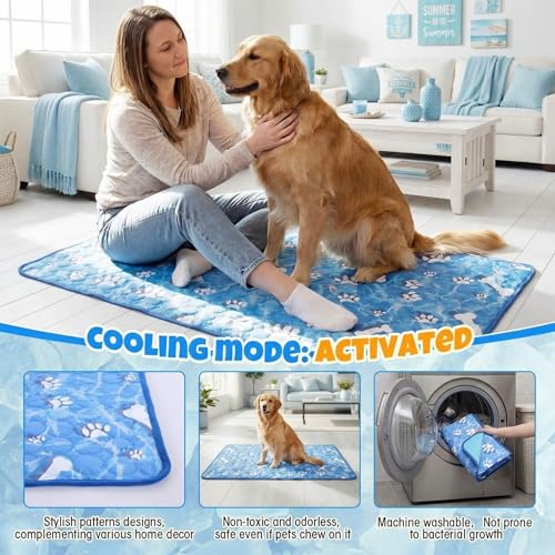 Sadnyy 4 Pcs 44 x 32" Extra Large Dog Cooling Pad Pet Cooling Mat for Hot Weather Lightweight Cool to The Touch Pet Blanke...