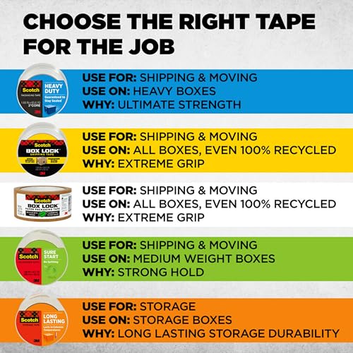 Scotch Box Lock Packing Tape, Clear, Extreme Grip Box Packaging Tape for Shipping and Mailing, 1.88 in. x 22.2 yd., 6 Roll...