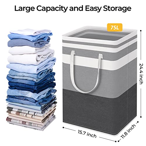 HomeHacks 2 Pack Large Laundry Baskets, Waterproof, Freestanding Laundry Hampers, Collapsible Clothes Hamper with Reinforc...