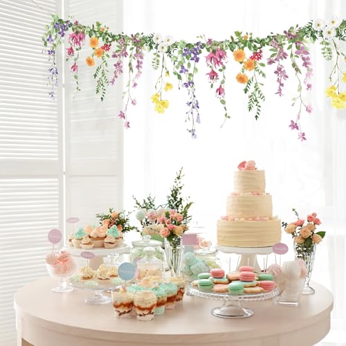 Cheerland Flower Garland Banner Wildflower Party Decorations for Enchanted Garden Floral Woodland Theme Picnic Mothers Day...