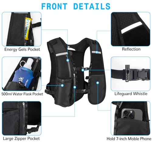 Hydration Backpack with 2L Water Bladder, Lightweight Running Vest for Women Men, Adjustable Straps, Multi-Pocket Water ba...