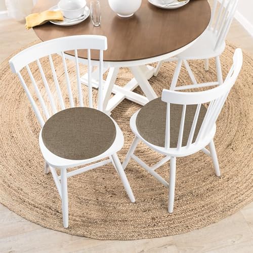 Tromlycs Round Chair Seat Cushion Pad 14 inch for Circle Bistro Chairs Non Slip Foam Cushion Nature Linen