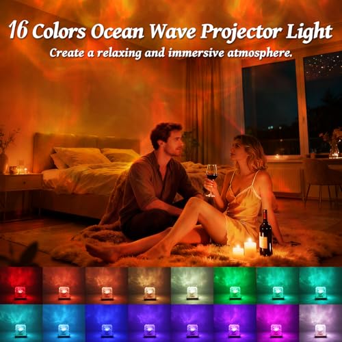 ELOUYCKE Ocean Wave Projector Light, 16 Colors Galaxy Projector Night Light Water Ripple Lamp Ambient Lighting with Remote...