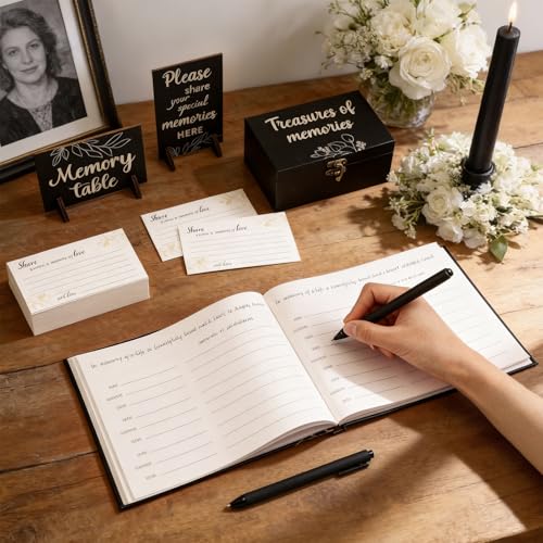 Tosstuki Celebration of Life Guest Book Share a Memory Decorations for Funeral 100 Pcs Funeral Cards 2 Wood Sign with 4 Ho...