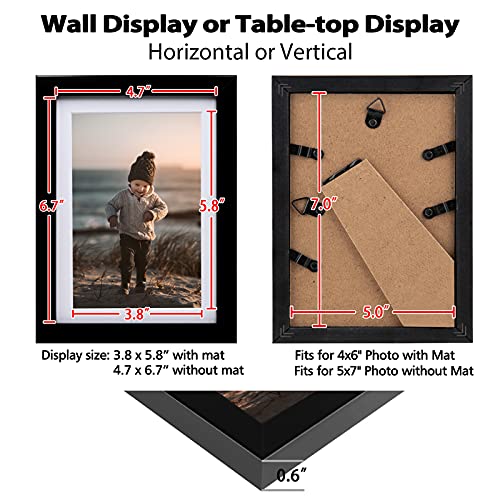 KINLINK 5x7 Picture Frame Black Set of 4, Wooden Photo Frames Matted 4x6 with Plexiglass for 4x6 with Mat or 5x7 without M...