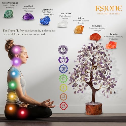 KSJONE Amethyst Crystal Tree of Life Handmade Feng Shui Bonsai Crystal Healing Money Tree | Boho Decor | Home Decor Trees ...