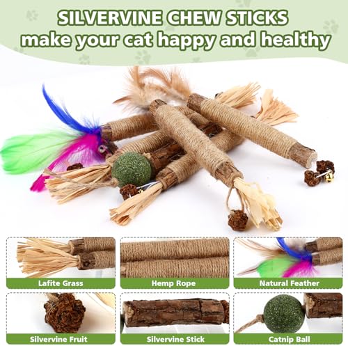 WOUSEDO 27 Pack Catnip Chew Toys for Cats,Cotton Sisal Rope Toys,Cat Natural Silvervine Sticks,for Cat Teeth Cleaning and ...
