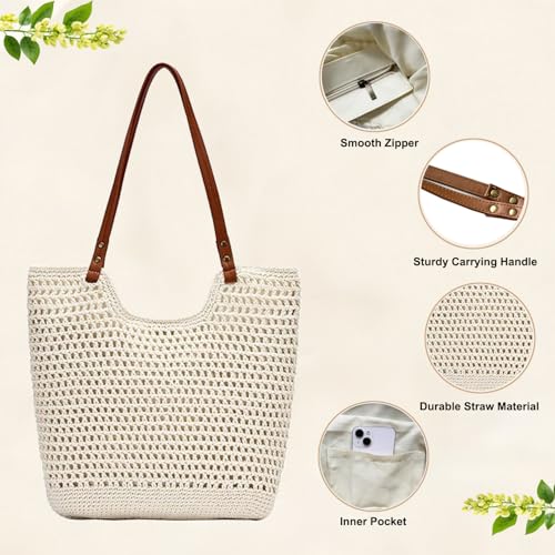 Bototack Crochet Beach Bag for Women - Summer Mesh Beach Tote Bag Boho Woven Purse Shoulder Handbags for Vacation Travel