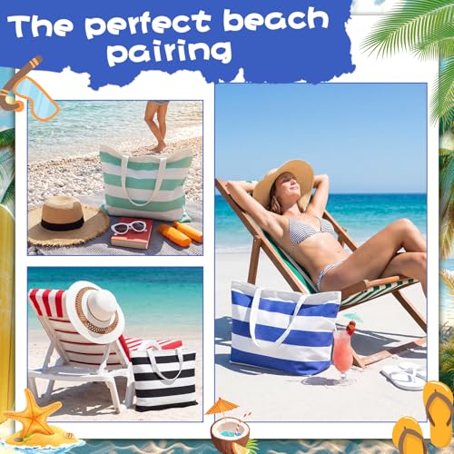 Aliceset 10 Pcs Large Beach Canvas Tote Bags Bulk for Women 18.5 x 15 Inch Waterproof Stripe Sandproof Tote Bags with Hand...
