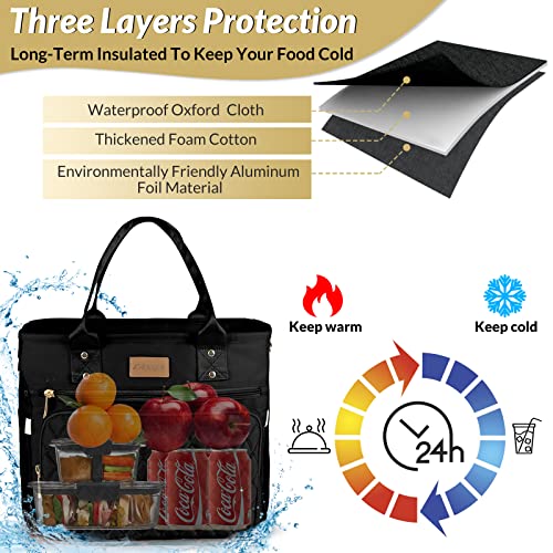 EASYA Large Insulated Lunch Bag for Work, Women's Nylon Thermal Lunch Box, Leakproof Cooler Tote Bag with Storage Pocket (...